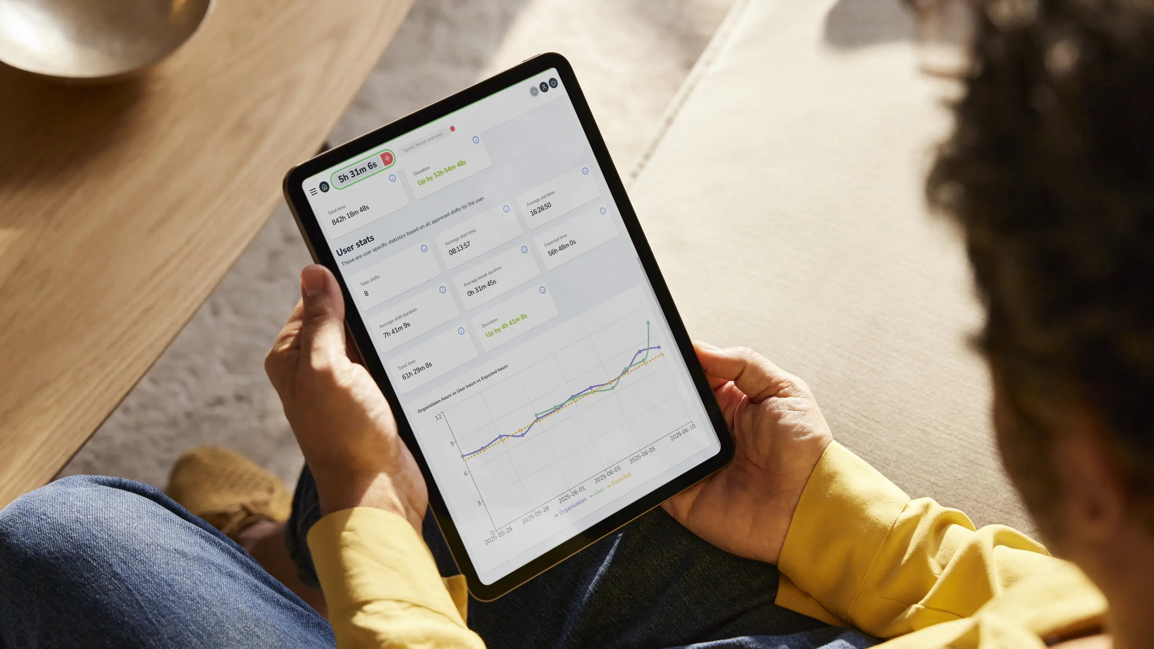 Staff shift portal on a tablet