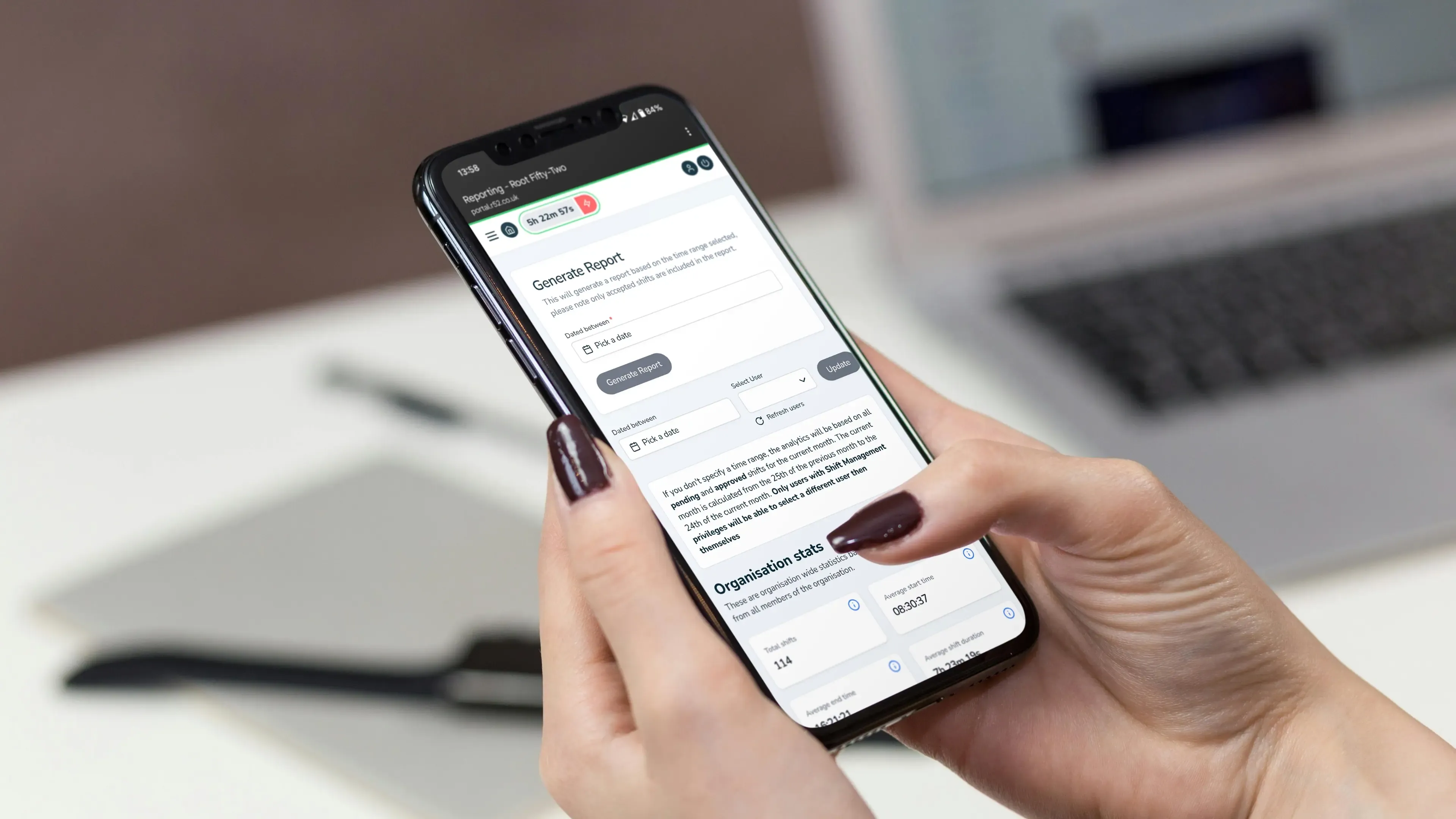 Staff shift portal on a mobile phone