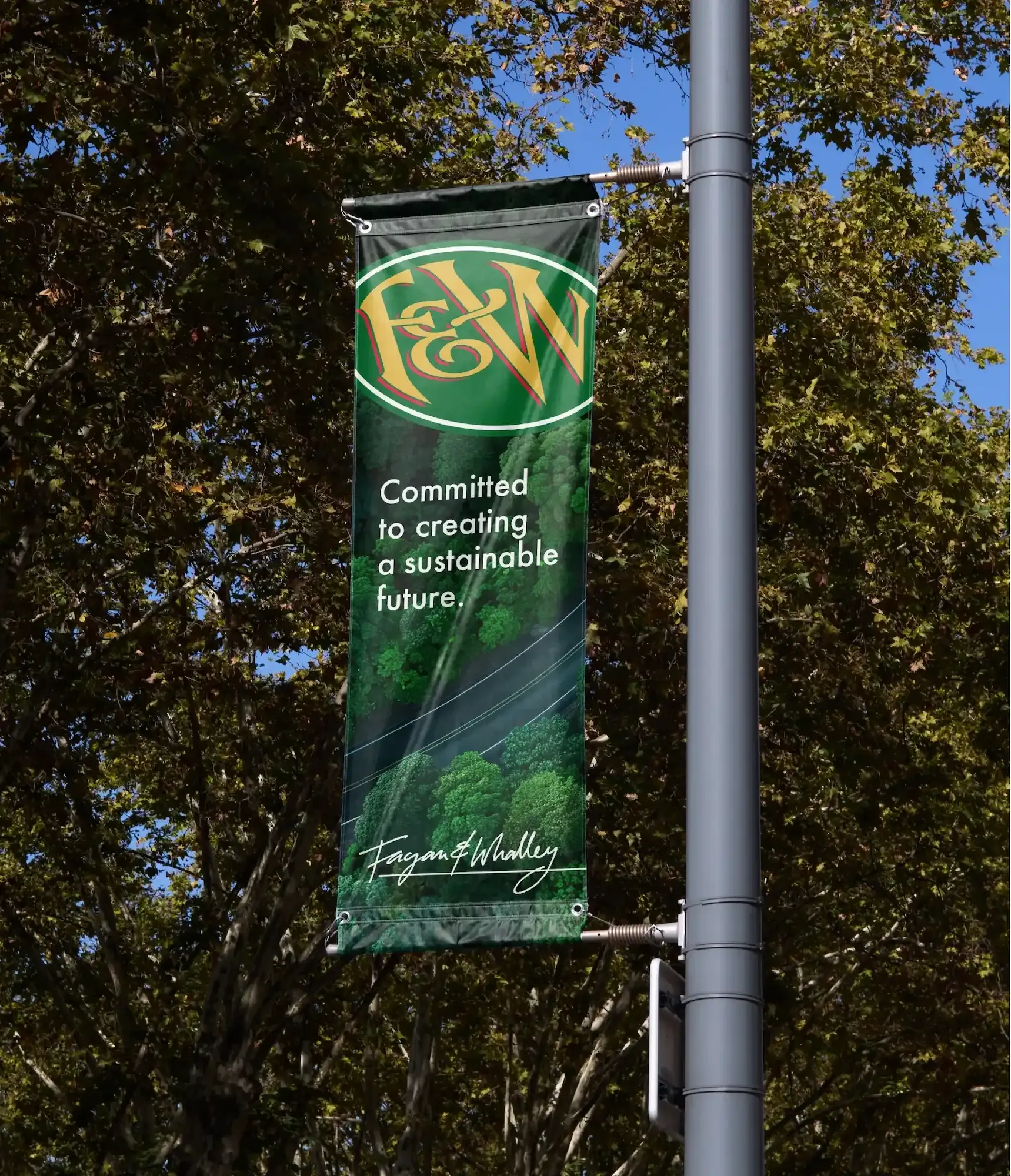 A Fagan & Whalley flag showing their sustainability values