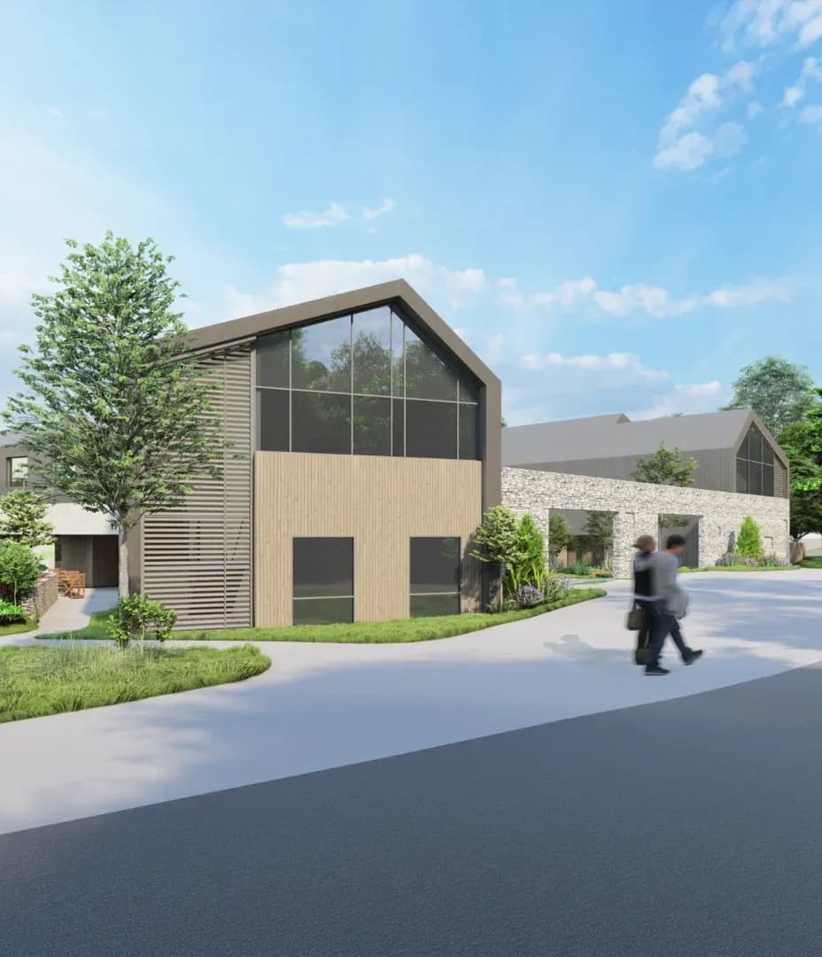 A CGI render of a hospital entrance