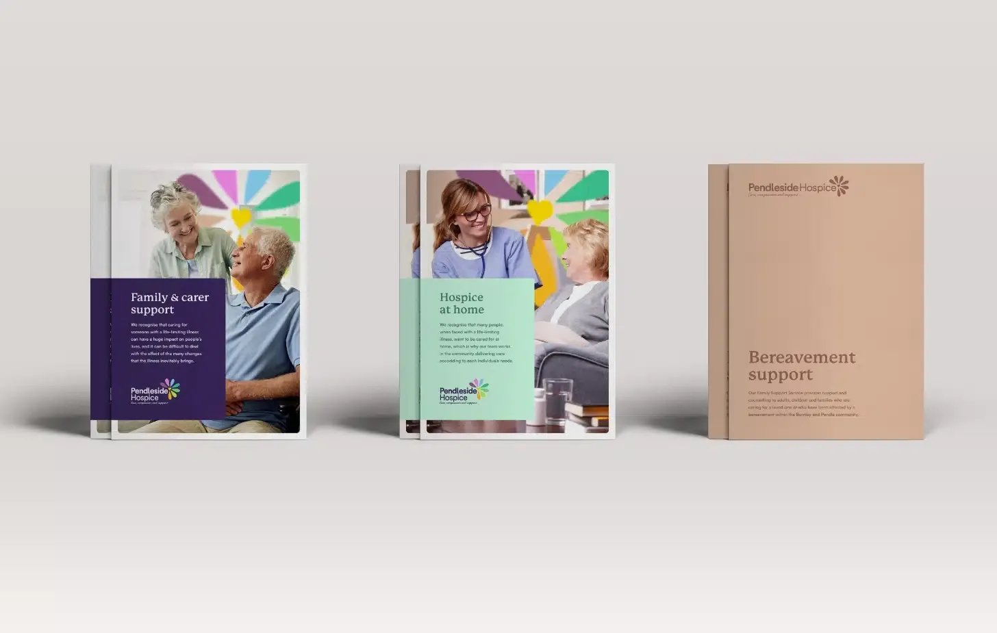 Mockups of Pendleside Hospice's guides for families