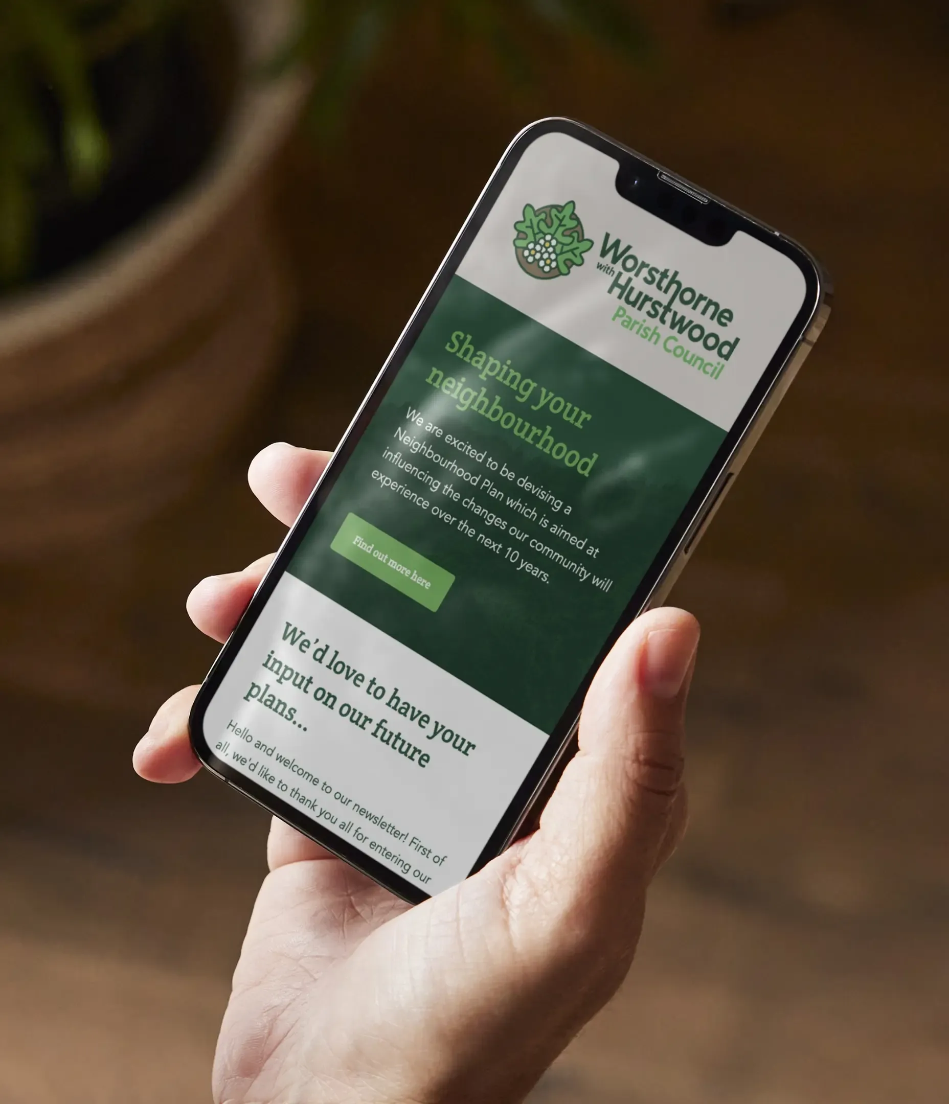 A shot of the new website on a mobile phone