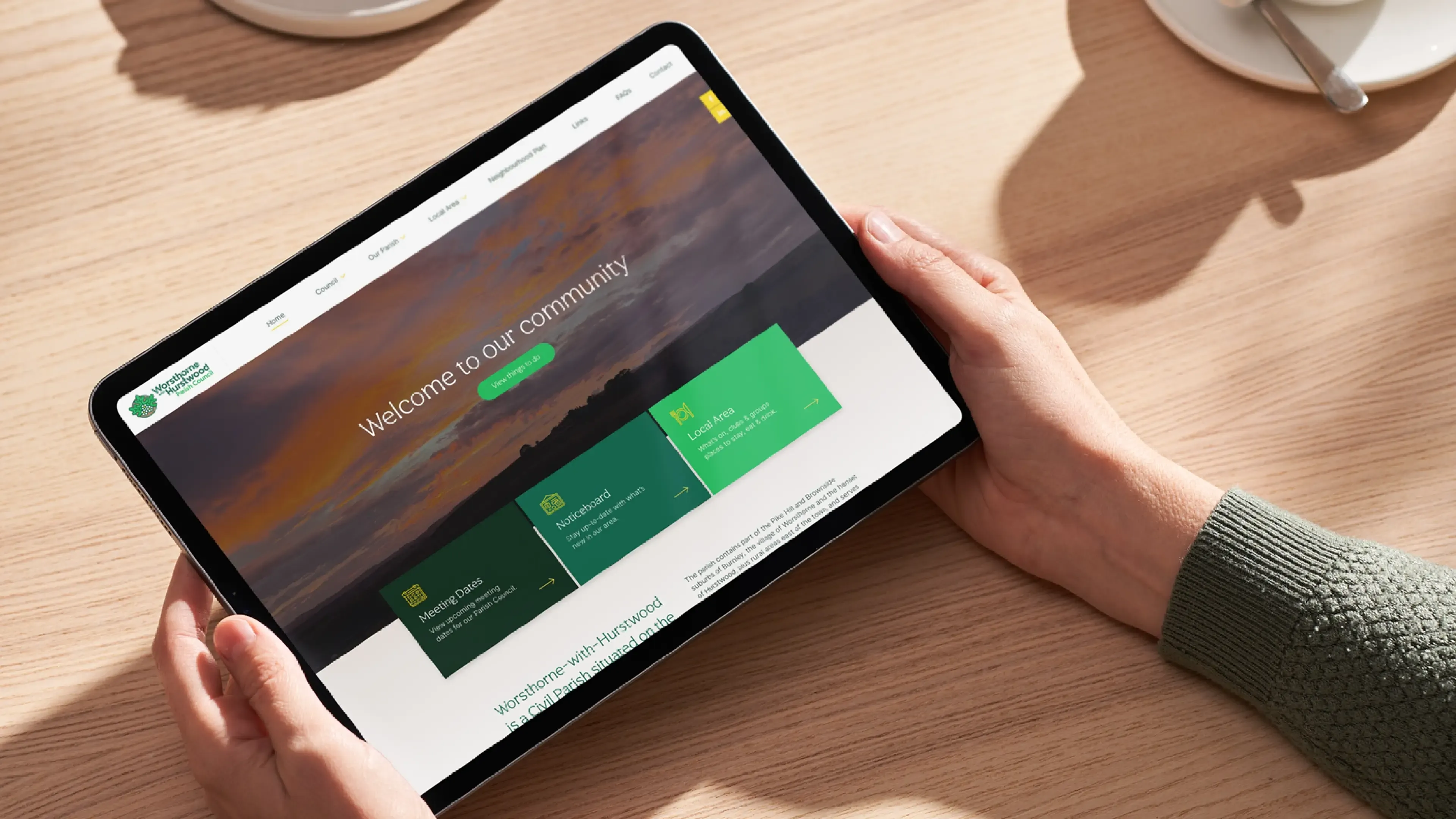 The new homepage on a tablet