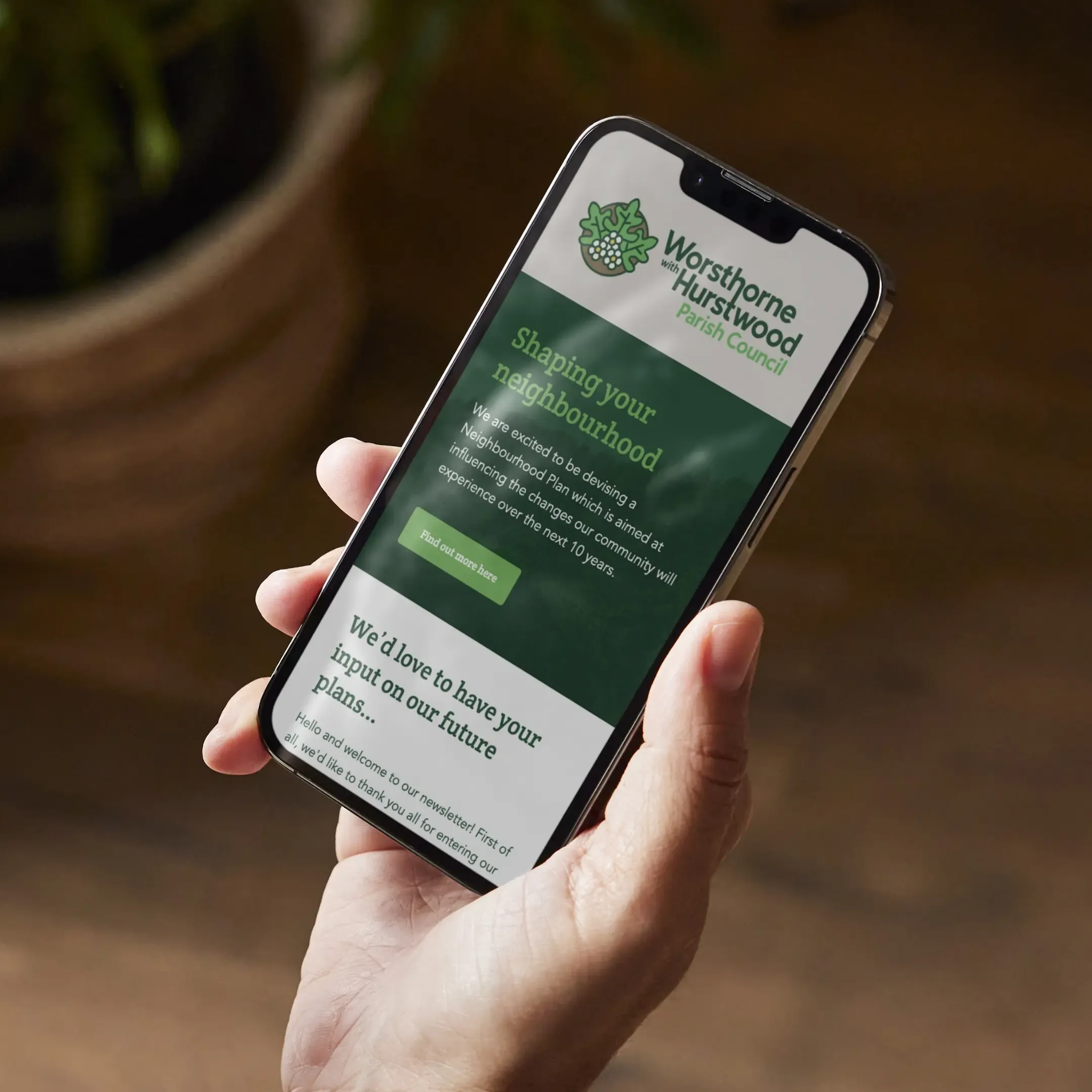 Worsthorne and Hurstwood website on a mobile phone