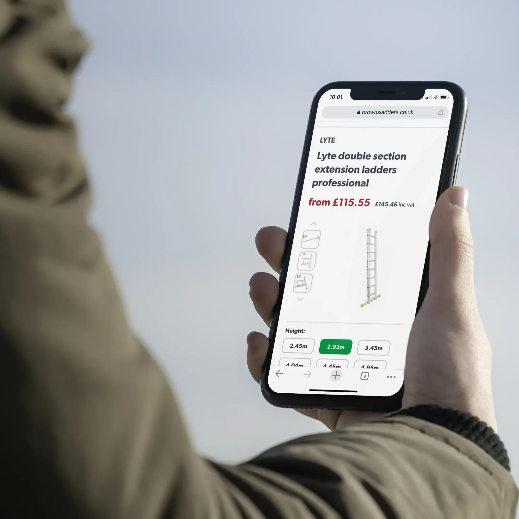 The browns ladders ecommerce site on a phone