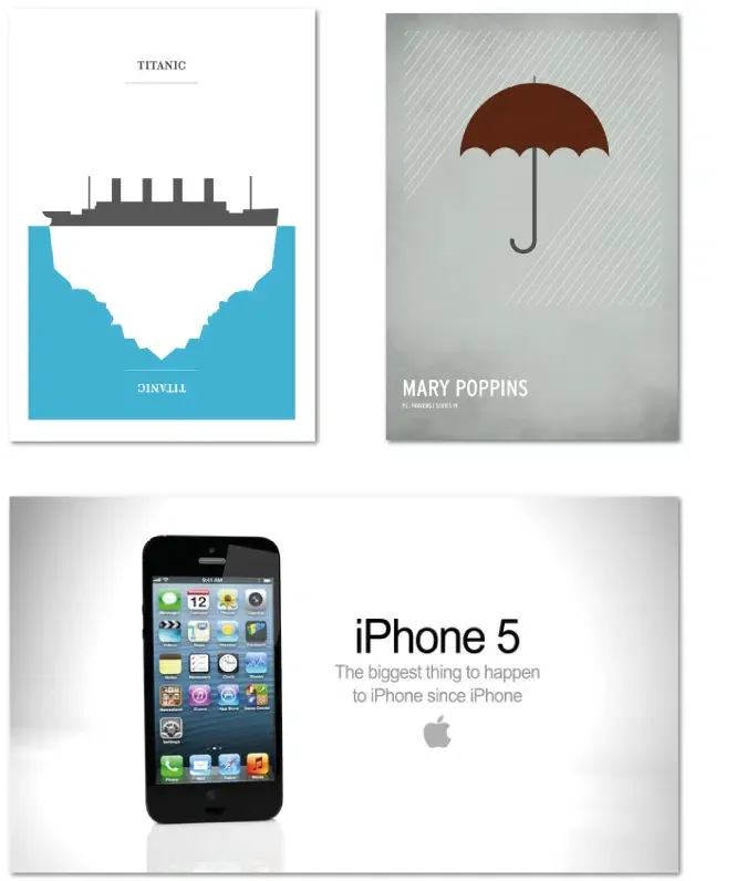 Examples of effective less is more design including Apple iphone advert