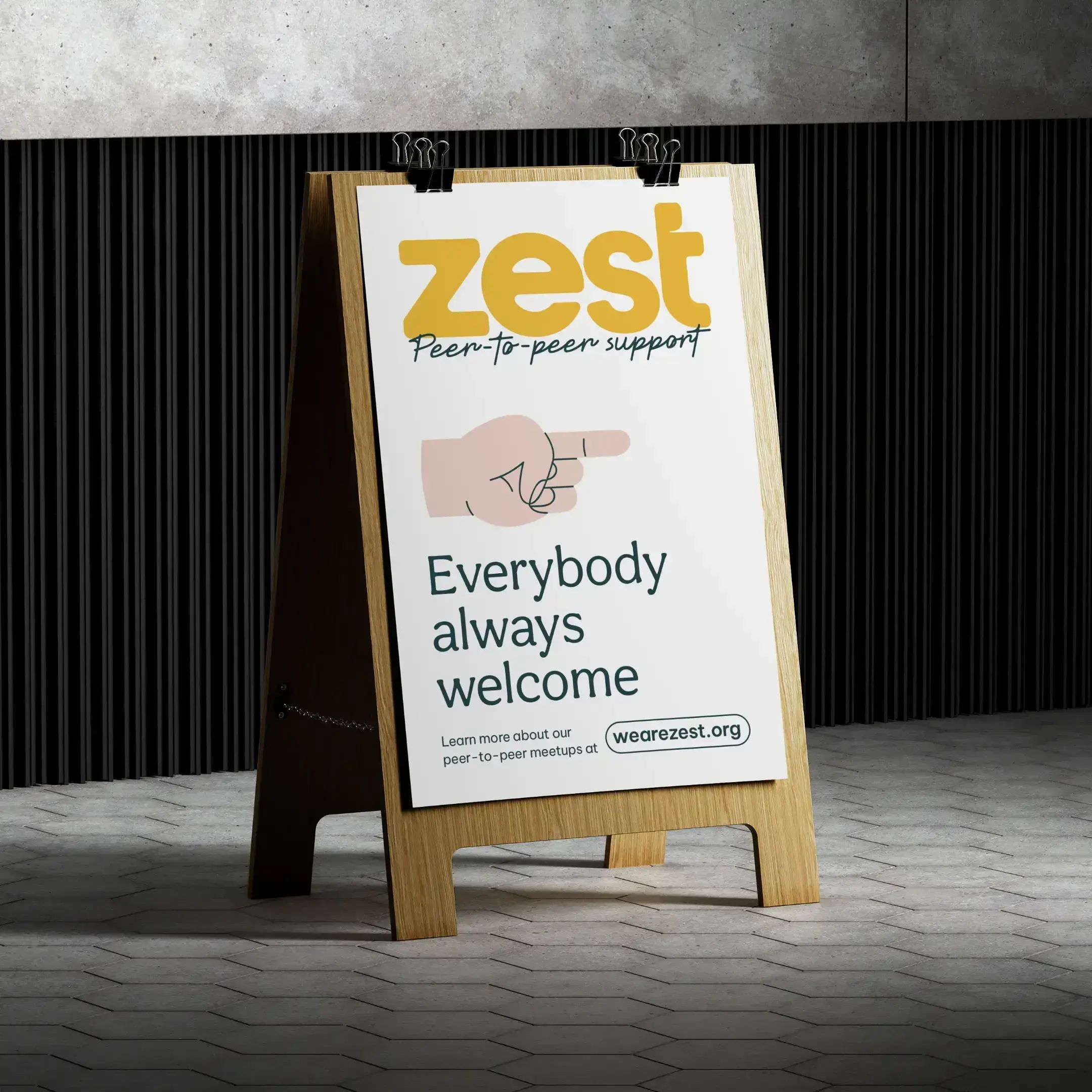 Zest A-board advertising a support group