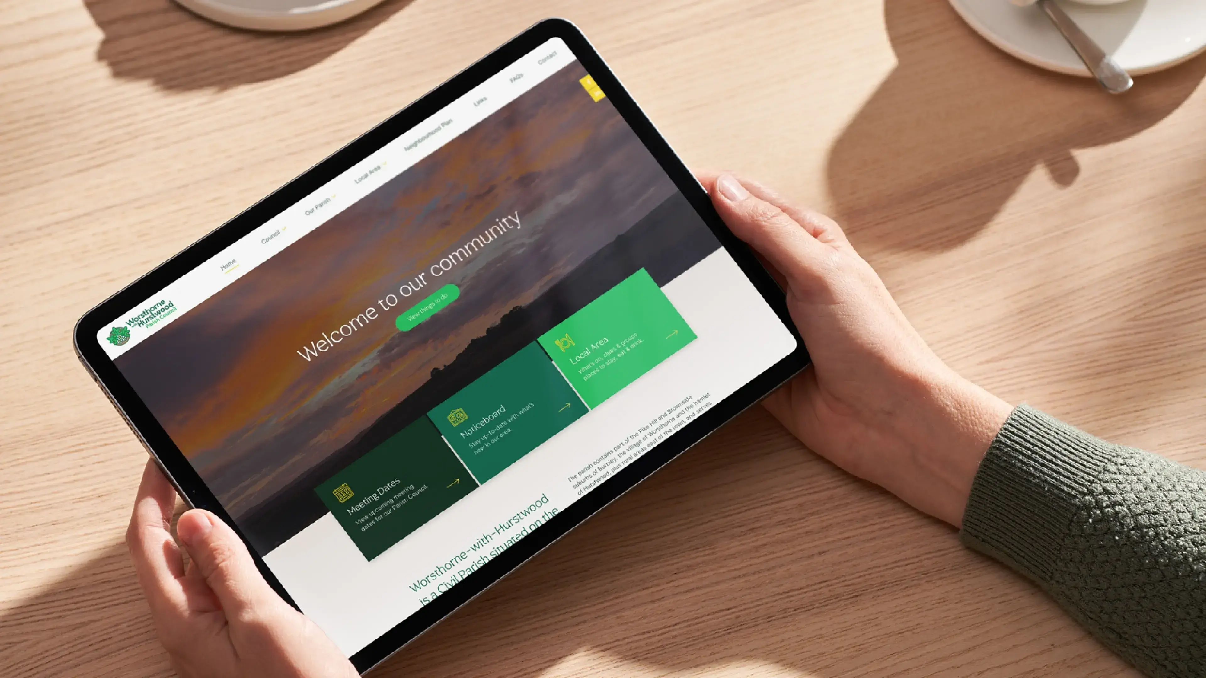 The new homepage on a tablet
