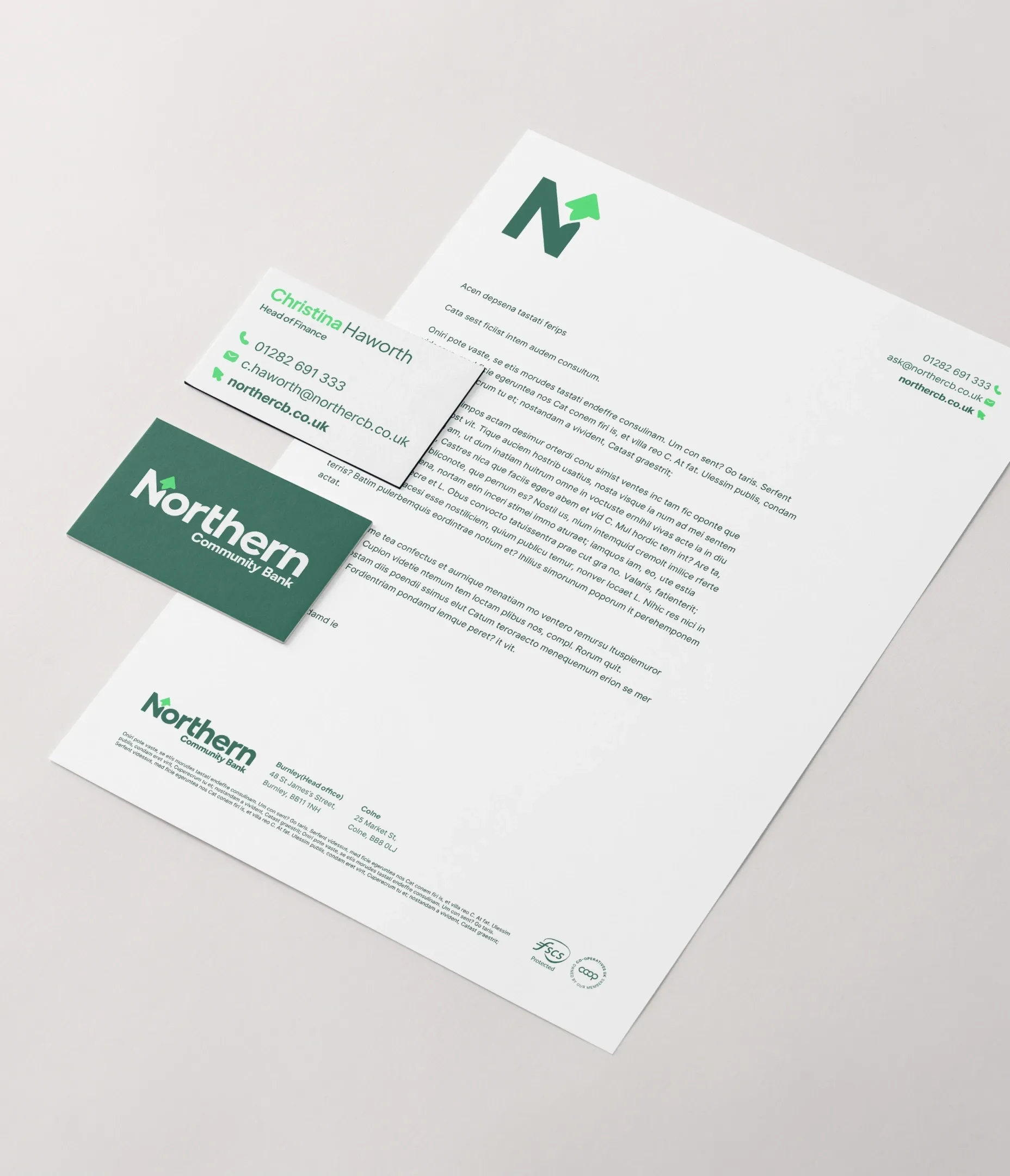 Northern Community Bank letterhead and business card