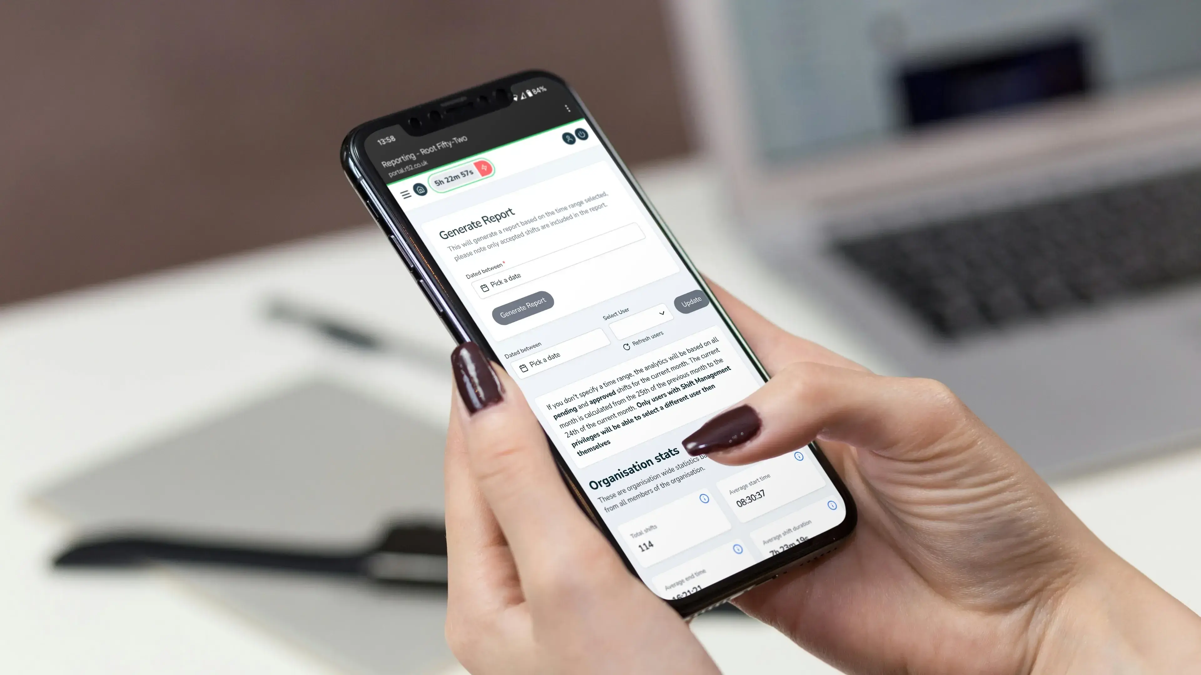 Staff shift portal on a mobile phone
