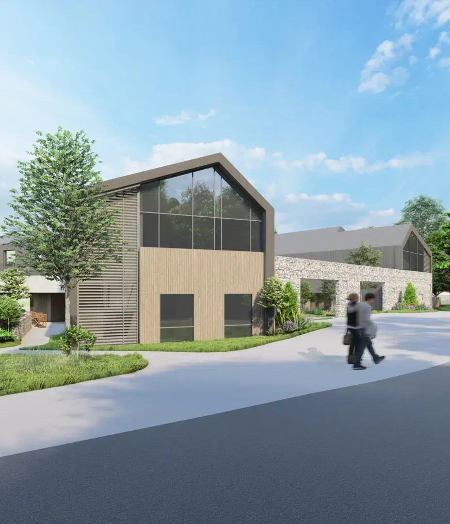 A CGI render of a hospital entrance