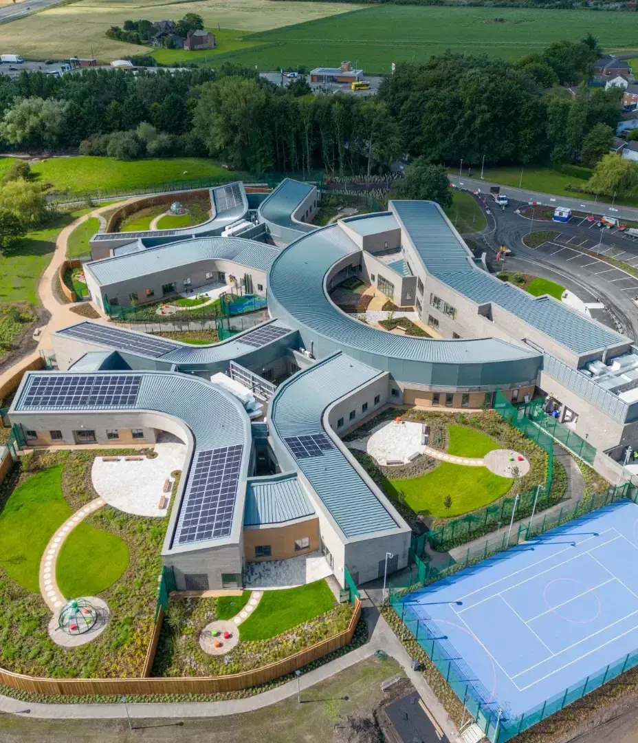 Aerial view of a Gilling Dod designed hospital