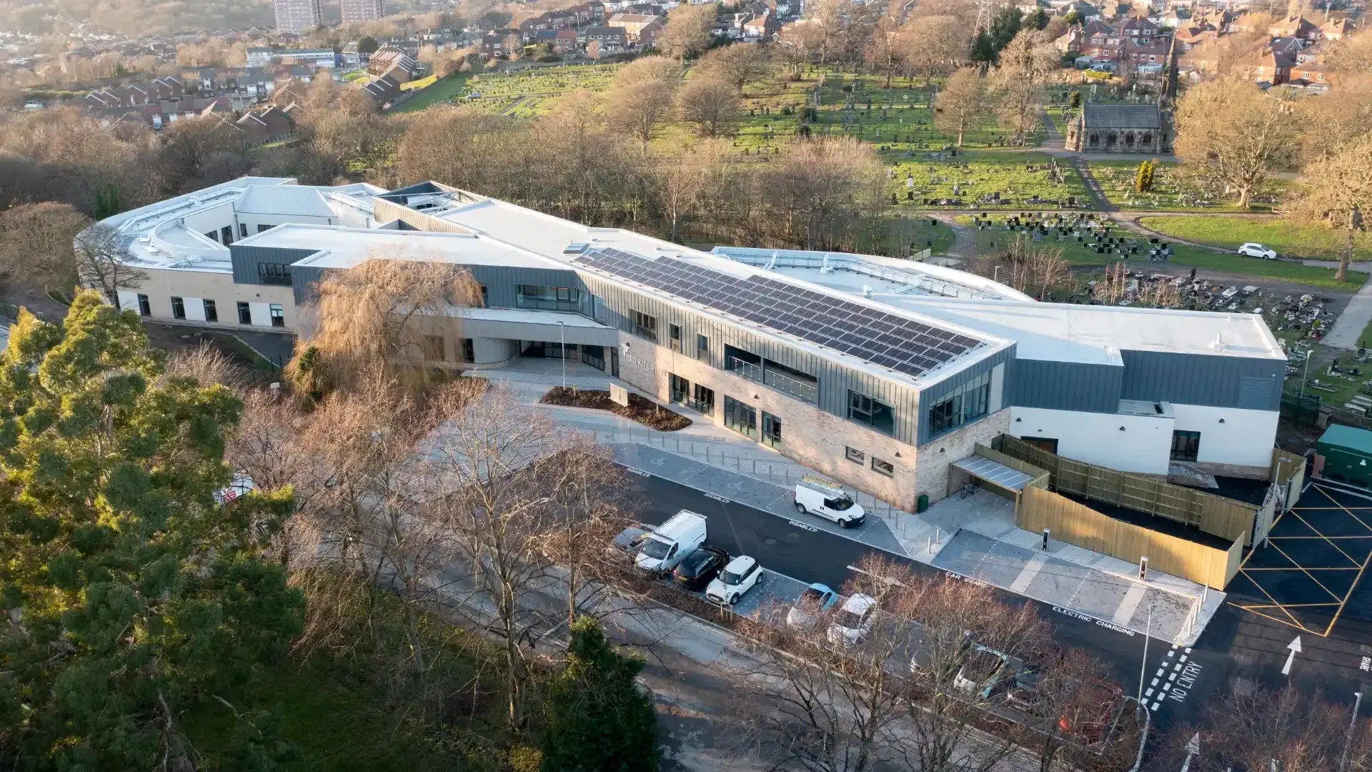 An aerial view of Red Kite View hospital