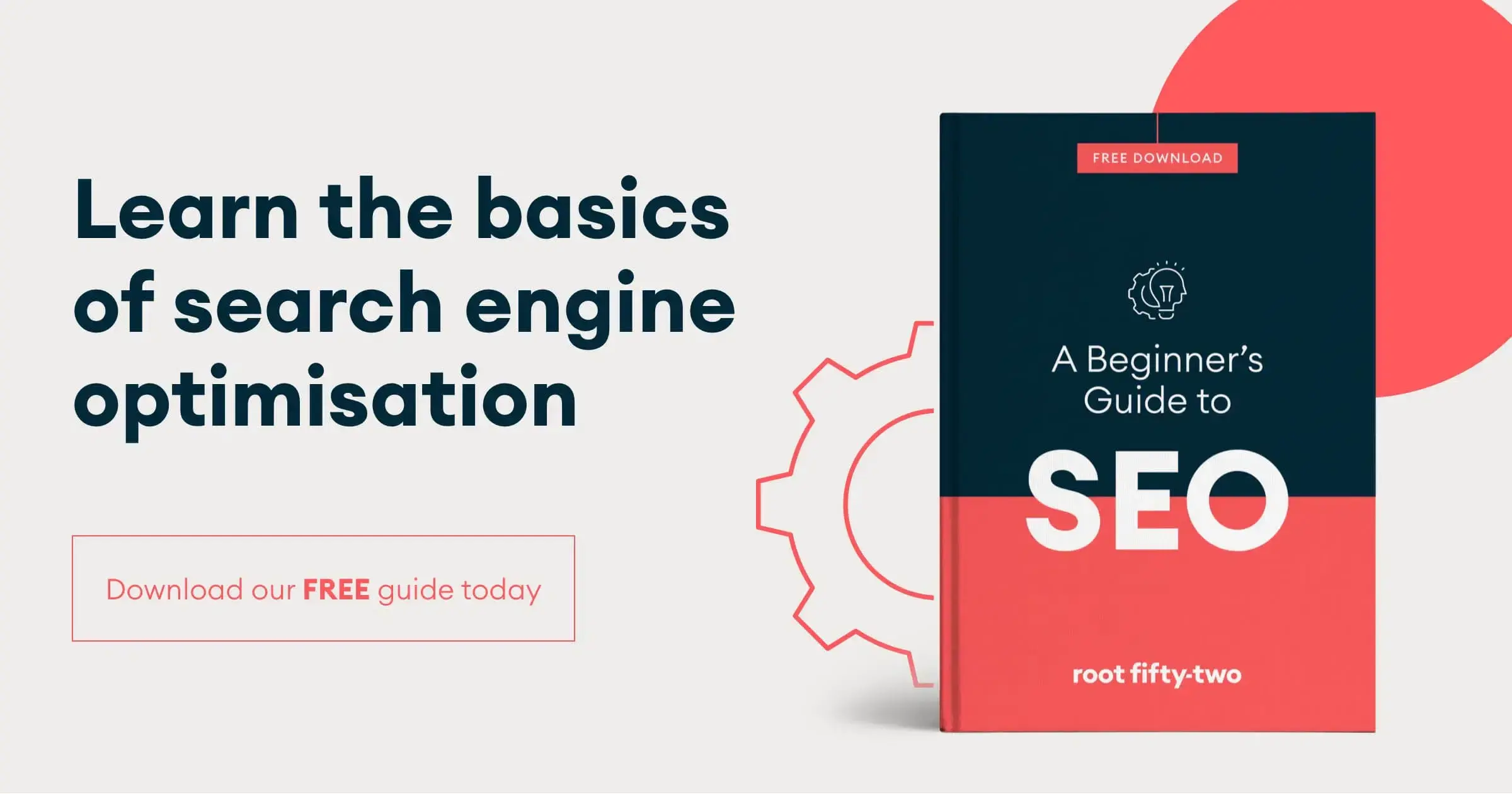 Graphic promoting Root Fifty-Twos Free beginner guide to SEO