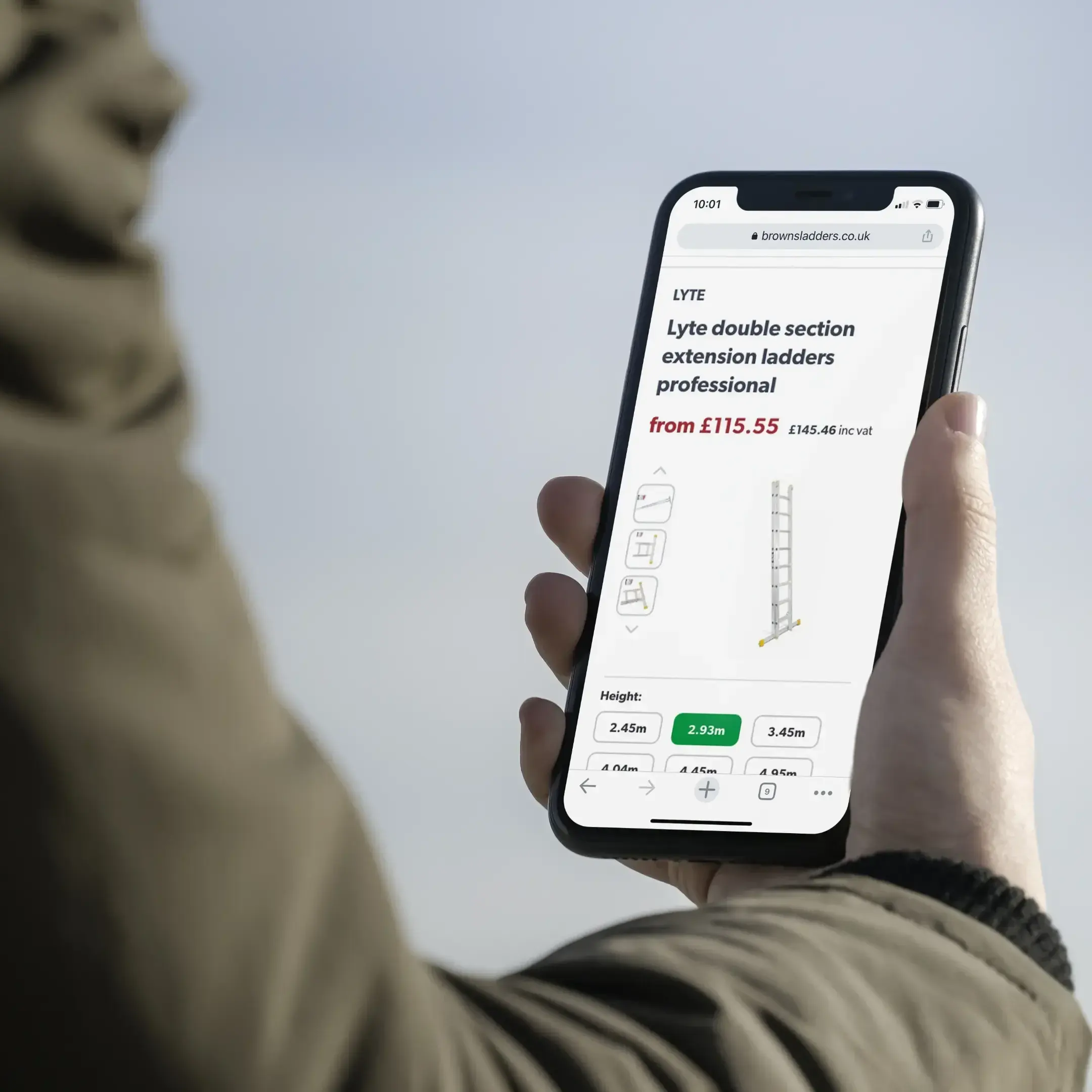 The browns ladders ecommerce site on a phone